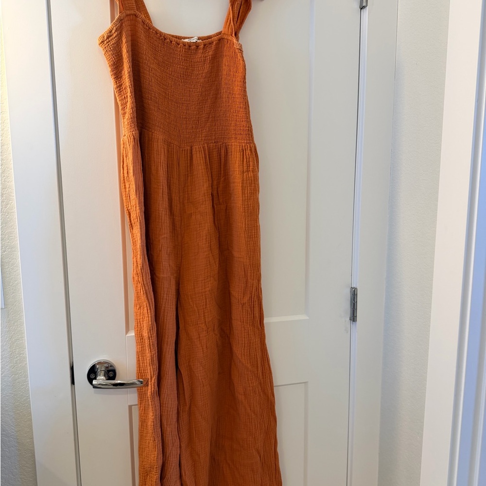 Madewell Smocked jumpsuit in Warm Rust
